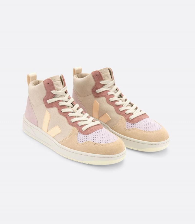 Men's Veja V-15 Suede High-Top Sneakers Beige Pink | ZWN2019JN