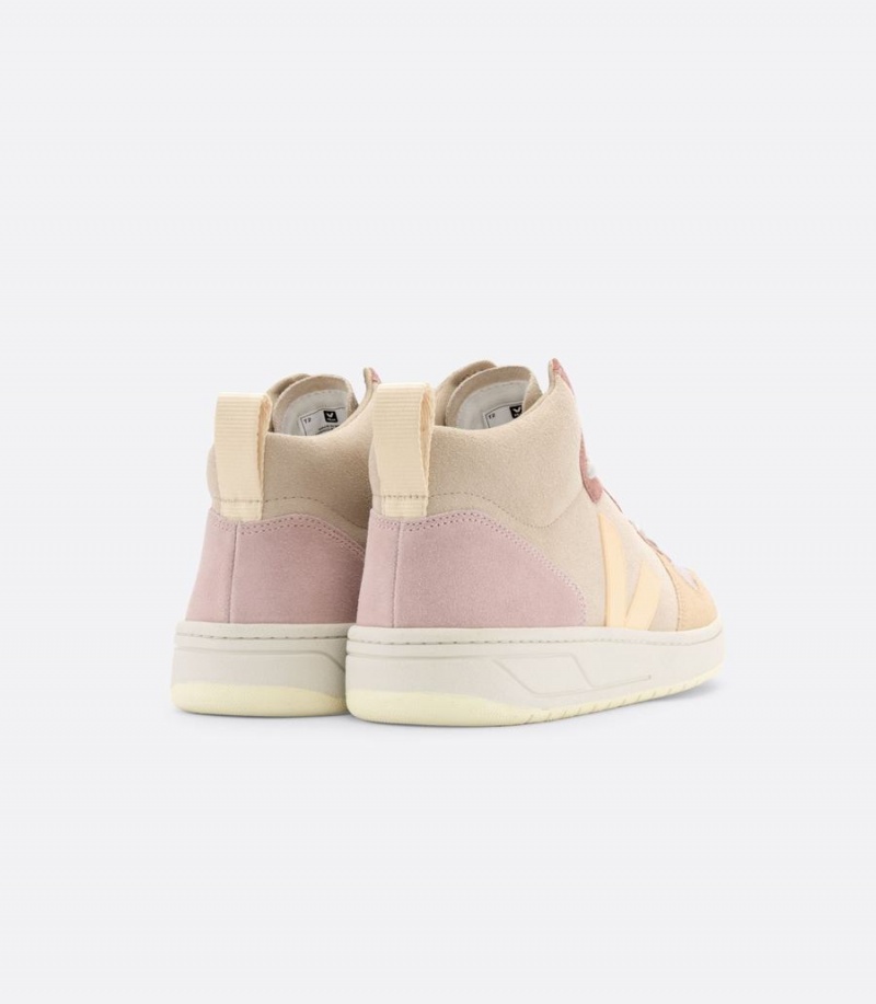 Men's Veja V-15 Suede High-Top Sneakers Beige Pink | ZWN2019JN