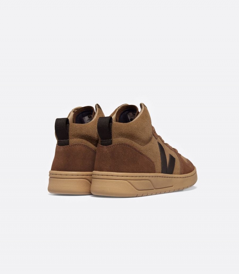 Men's Veja V-15 Suede High-Top Sneakers Brown Black | UES3232SB