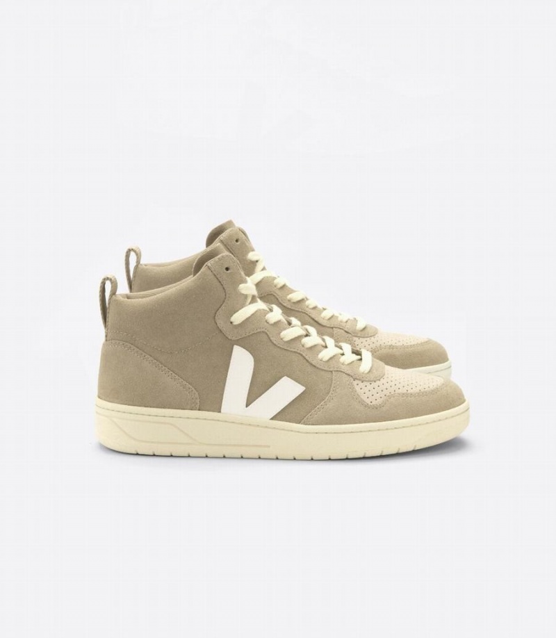 Men\'s Veja V-15 Suede High-Top Sneakers Light Brown | JJP6020CI