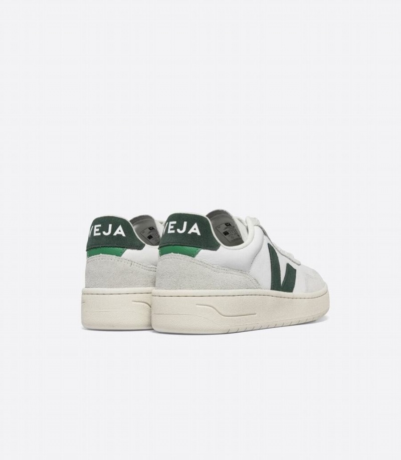 Men's Veja V-90 Leather Low-Top Sneakers White Grey Green | TOT1276OP