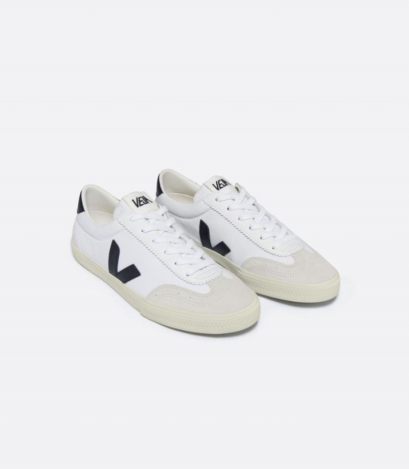 Men's Veja Volley Canvas Low-Top Sneakers White Black | NVX1686OW