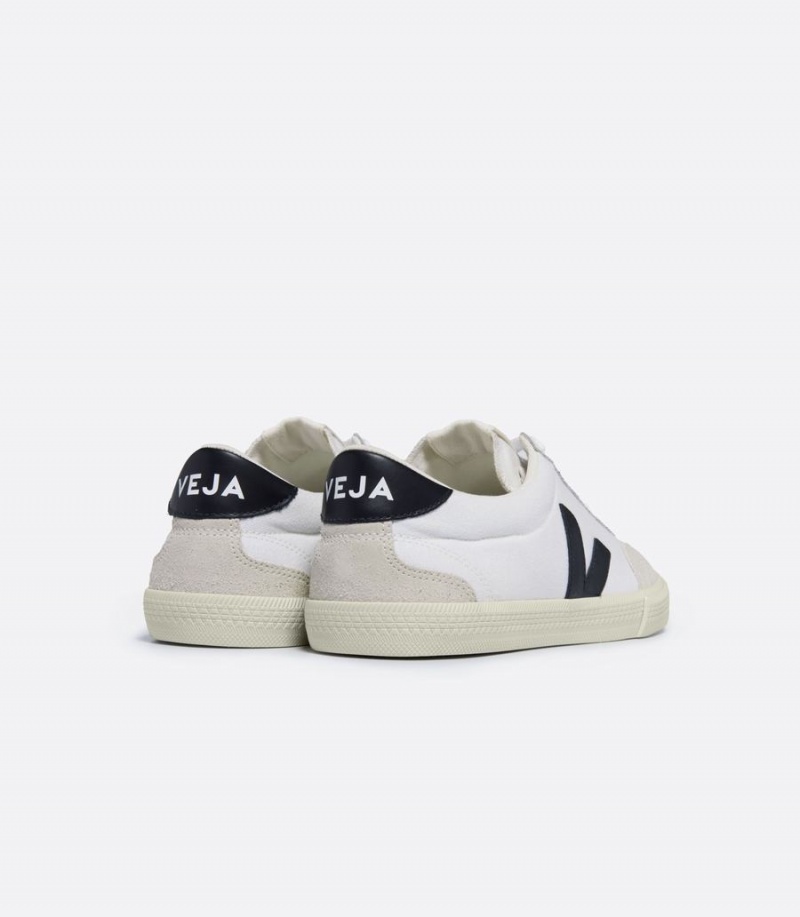 Men's Veja Volley Canvas Low-Top Sneakers White Black | NVX1686OW