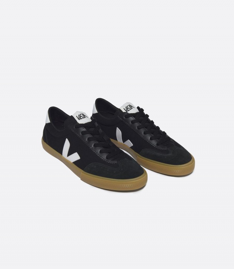 Men's Veja Volley Canvas Low-Top Sneakers Black White | FJH3977SQ