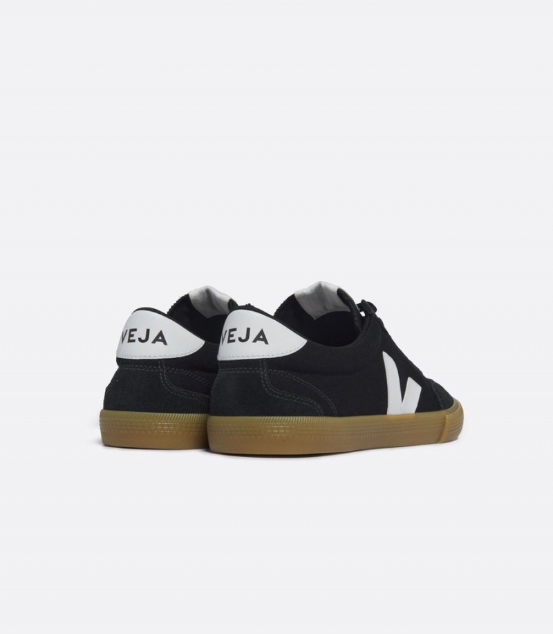 Men's Veja Volley Canvas Low-Top Sneakers Black White | FJH3977SQ