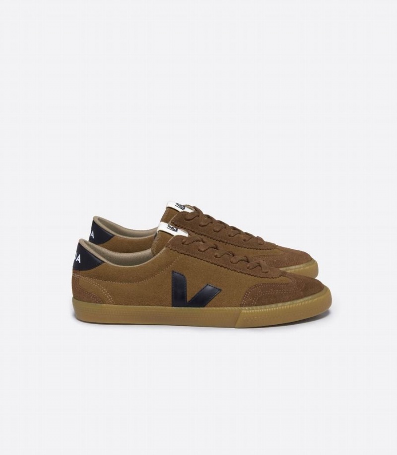 Men\'s Veja Volley Suede Low-Top Sneakers Brown Black | ZFP1194RT