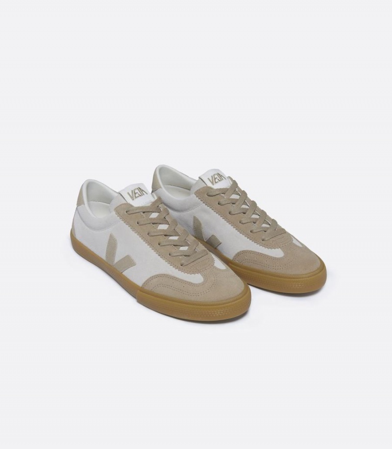 Men's Veja Volley Suede Low-Top Sneakers White Beige | PFJ790UF