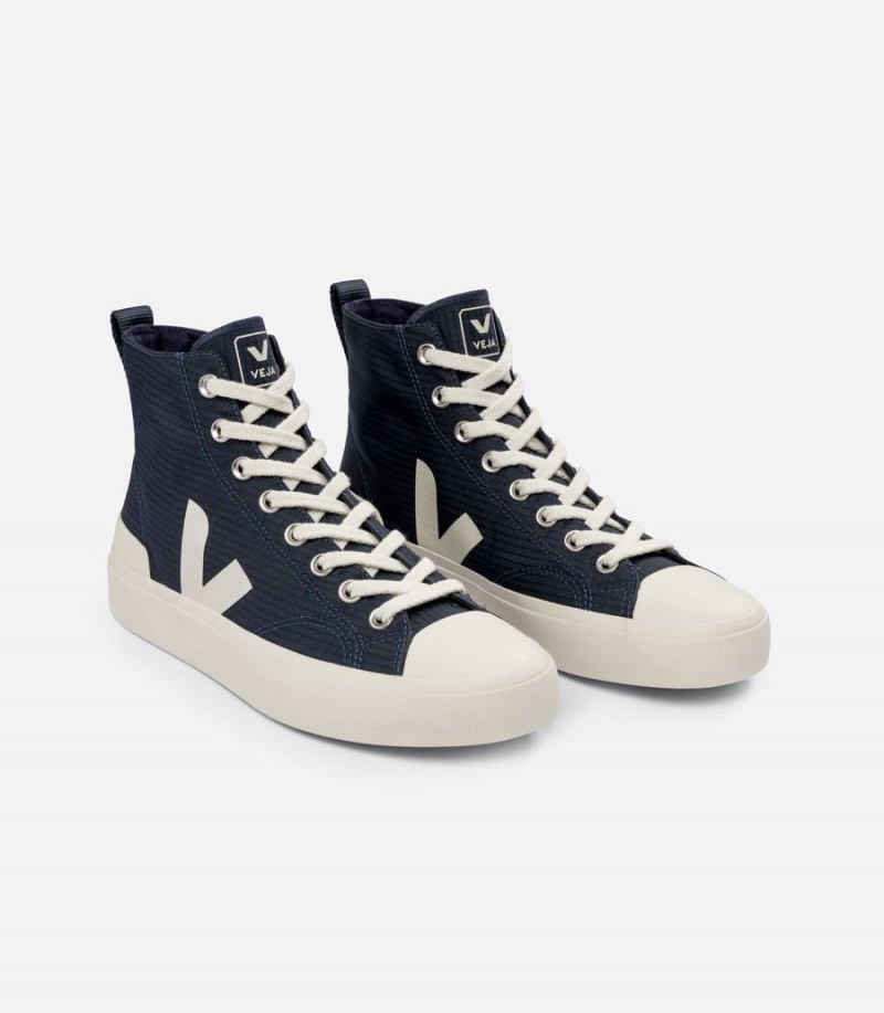 Men's Veja Wata II Ripstop Boat High-Top Sneakers Deep Blue | JEV6258SE