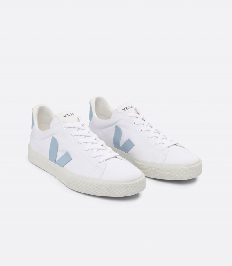 Women's Veja Campo Canvas Low-Top Sneakers White Blue | VKM2271BO