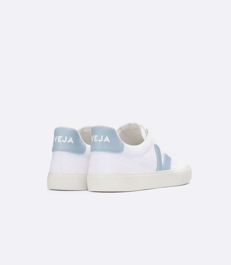 Women's Veja Campo Canvas Low-Top Sneakers White Blue | VKM2271BO