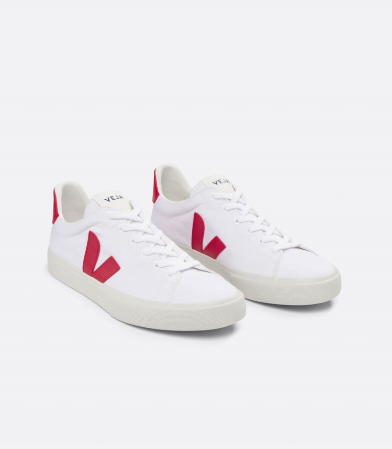 Women's Veja Campo Canvas Pekin Low-Top Sneakers White Red | LTB796ET