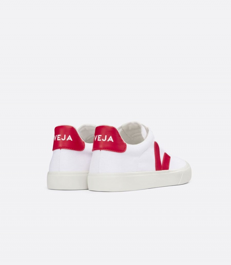 Women's Veja Campo Canvas Pekin Low-Top Sneakers White Red | LTB796ET