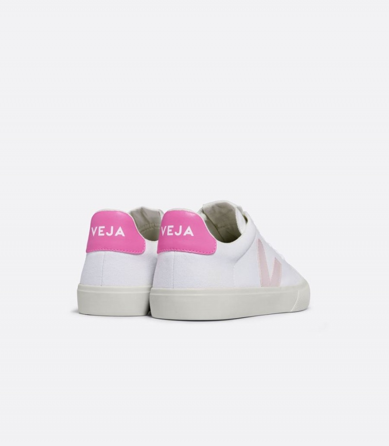 Women's Veja Campo Canvas Petale Sari Low-Top Sneakers White Pink | XIC692IJ