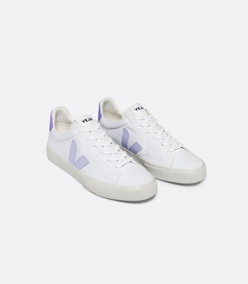 Women's Veja Campo Canvas Swan Low-Top Sneakers White Purple | BYZ8279LQ