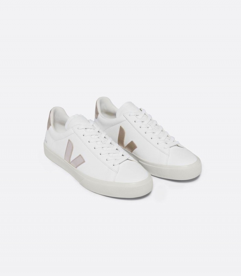 Women's Veja Campo Chromefree Leather Low-Top Sneakers White Gold | LWO6731AG