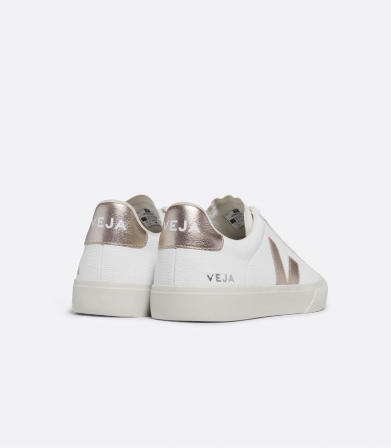 Women's Veja Campo Chromefree Leather Low-Top Sneakers White Gold | LWO6731AG