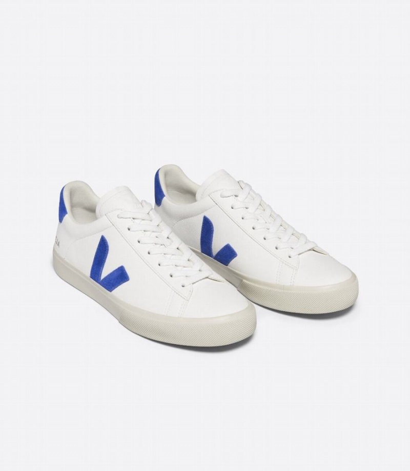 Women's Veja Campo Chromefree Leather Low-Top Sneakers White Blue | WLE3363YJ