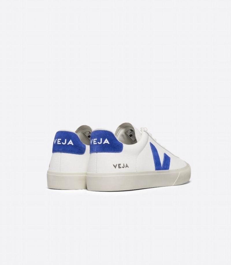 Women's Veja Campo Chromefree Leather Low-Top Sneakers White Blue | WLE3363YJ