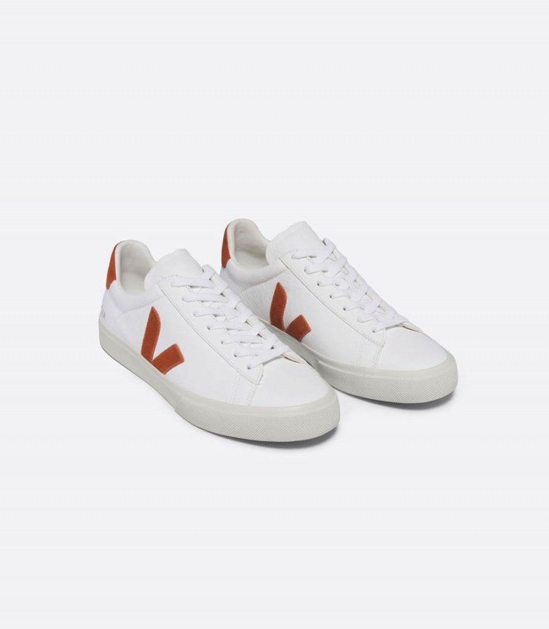 Women's Veja Campo Chromefree Leather Low-Top Sneakers White Brown | RQP6475DQ