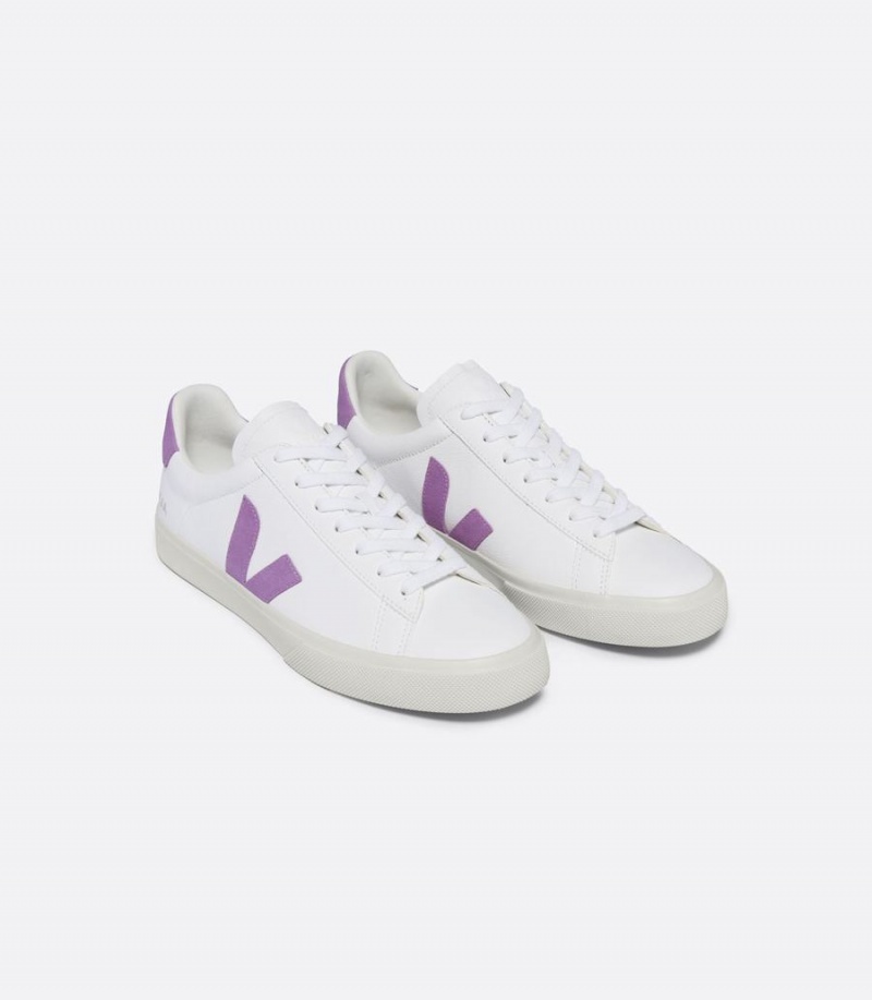 Women's Veja Campo Chromefree Leather Mulberry Low-Top Sneakers White Purple | TJW8410HP