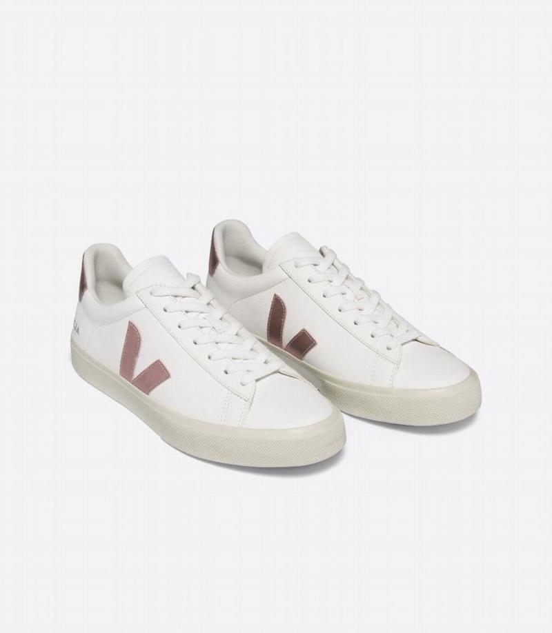 Women's Veja Campo Chromefree Leather Nacre Low-Top Sneakers White Pink | EZQ4052OJ