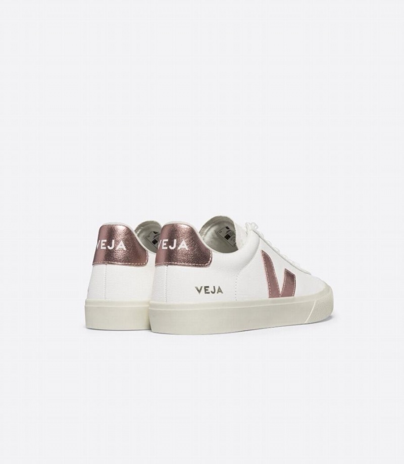 Women's Veja Campo Chromefree Leather Nacre Low-Top Sneakers White Pink | EZQ4052OJ