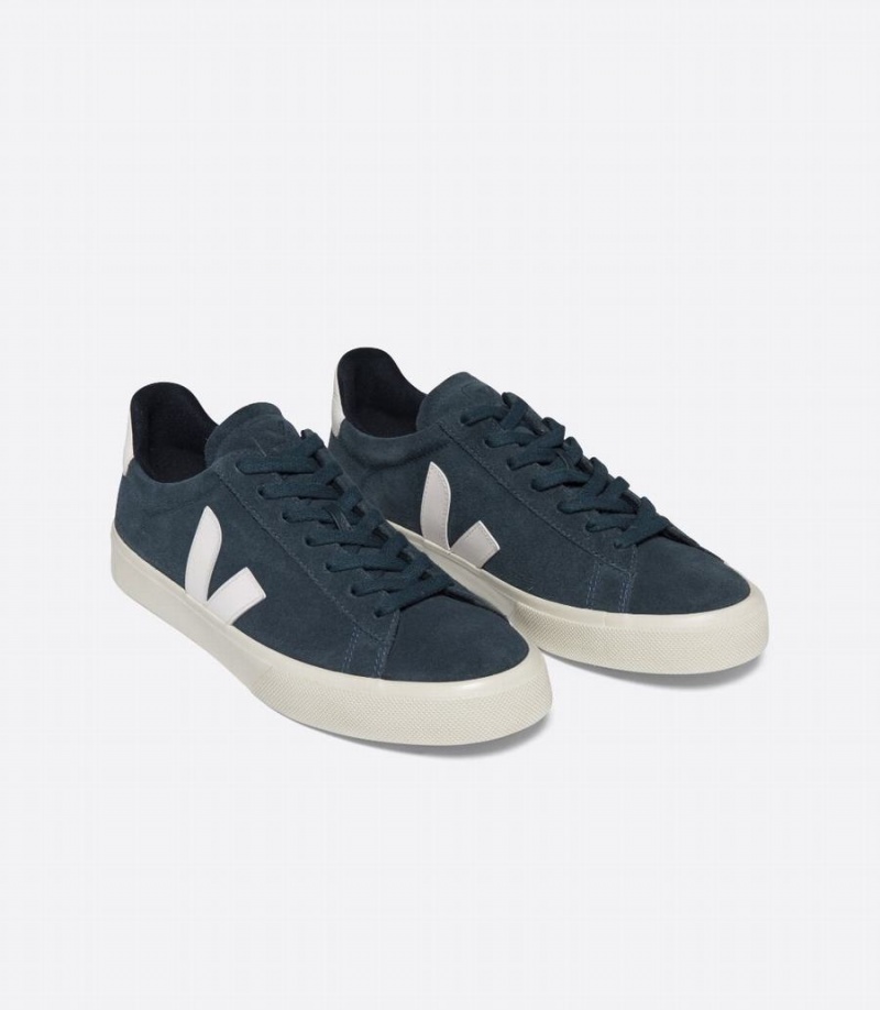 Women's Veja Campo Suede Boat Low-Top Sneakers Blue White | CBM3261NB