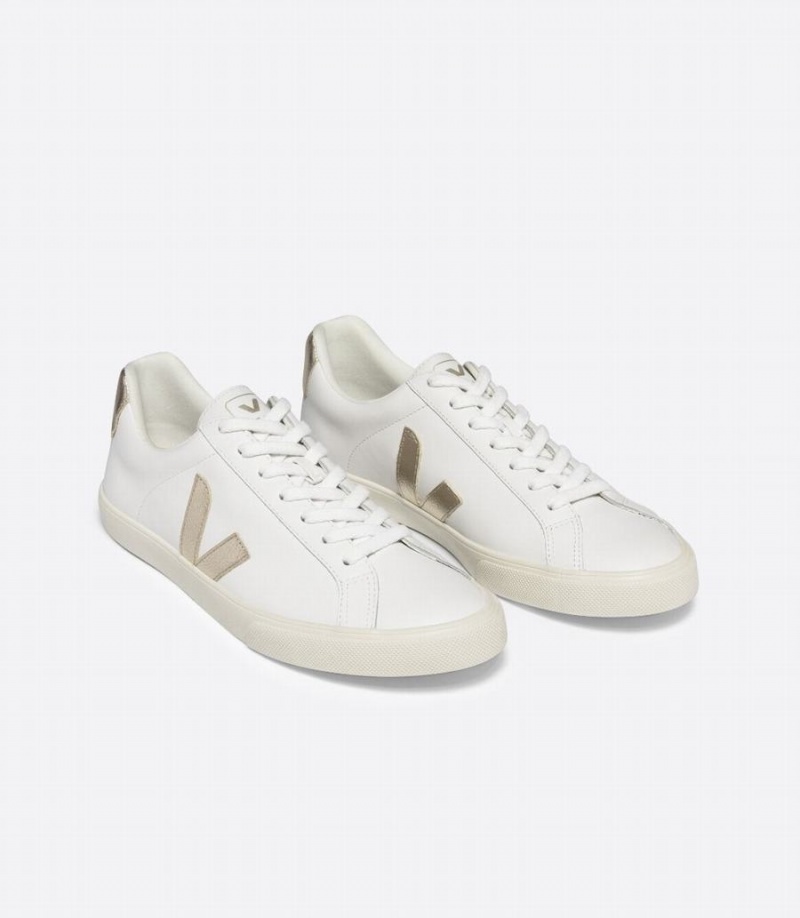 Women's Veja Esplar Leather Low-Top Sneakers White Gold | FIK8765PZ