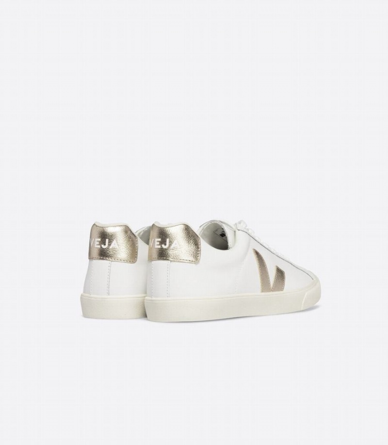 Women's Veja Esplar Leather Low-Top Sneakers White Gold | FIK8765PZ