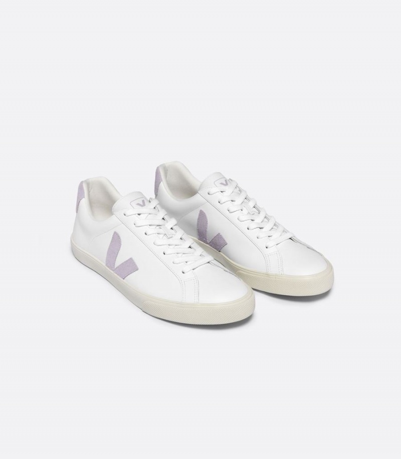 Women's Veja Esplar Leather Parme Low-Top Sneakers White Purple | NGY4154PH