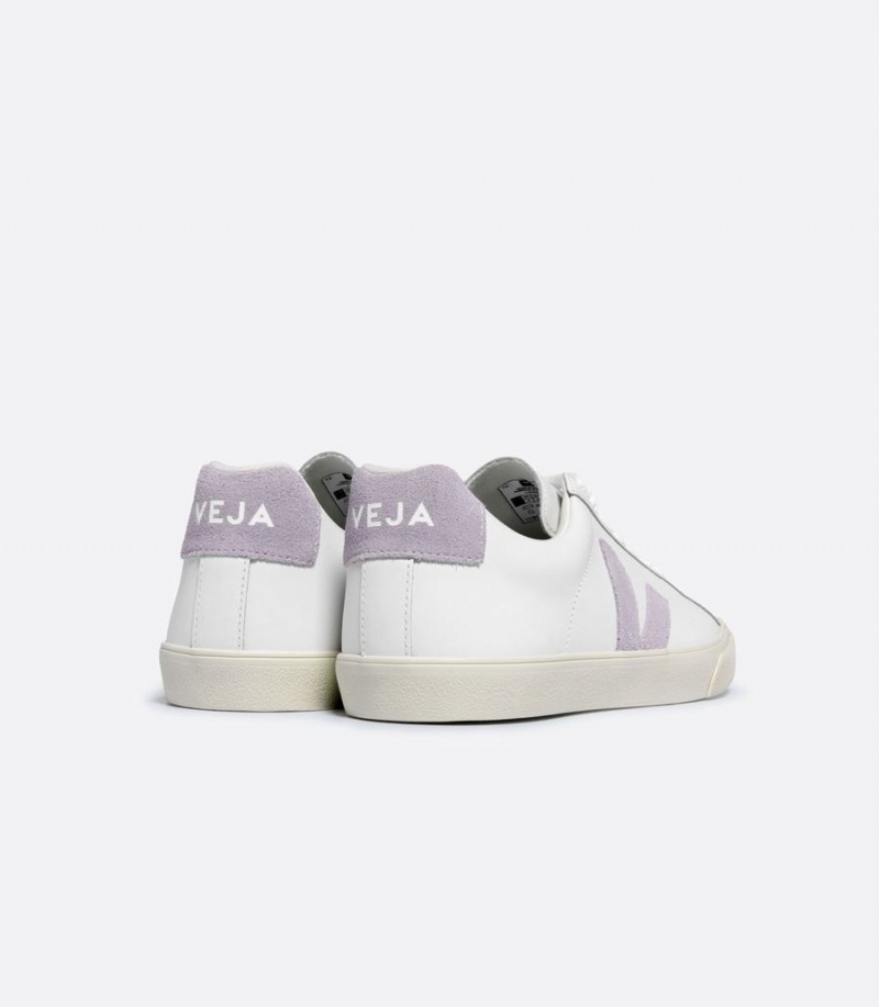 Women's Veja Esplar Leather Parme Low-Top Sneakers White Purple | NGY4154PH