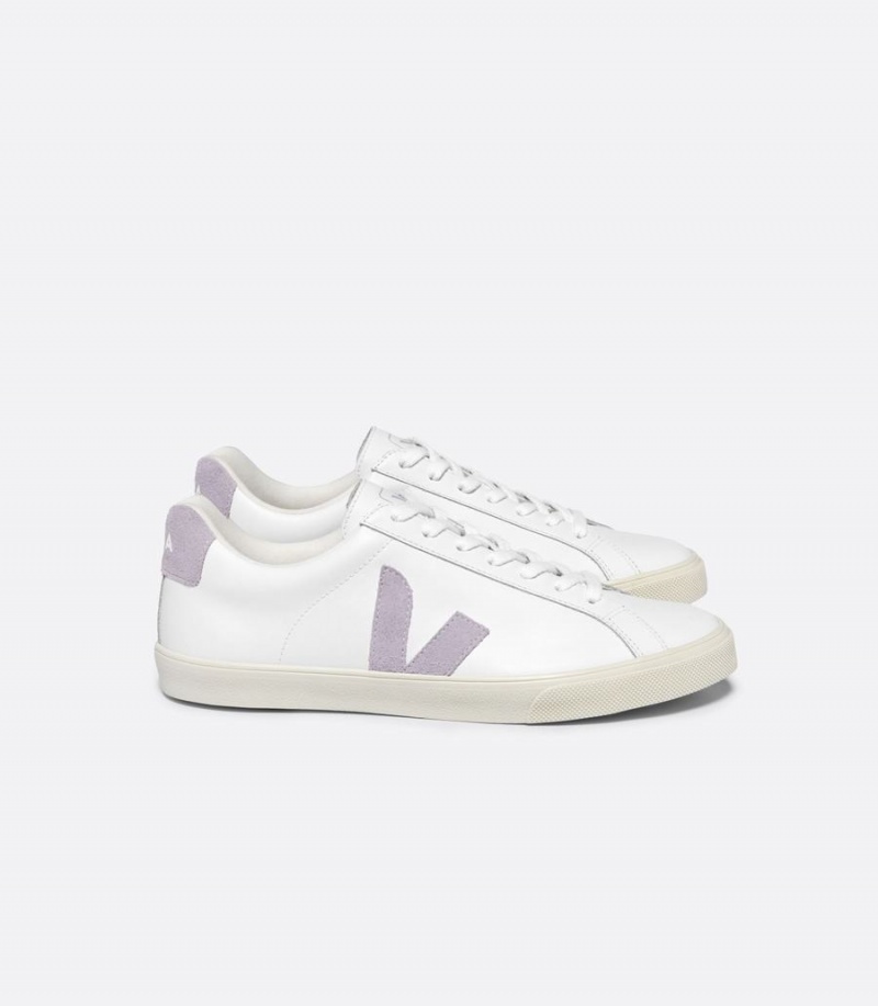 Women\'s Veja Esplar Leather Parme Low-Top Sneakers White Purple | NGY4154PH