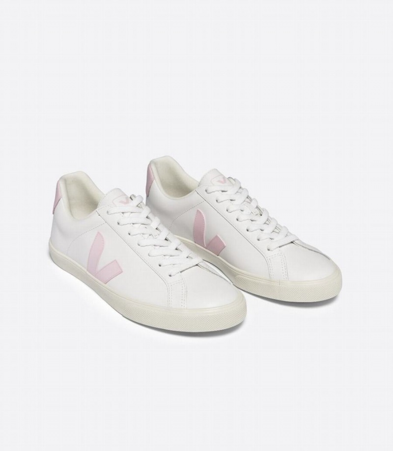 Women's Veja Esplar Leather Petale Low-Top Sneakers White Pink | IEJ8651EA