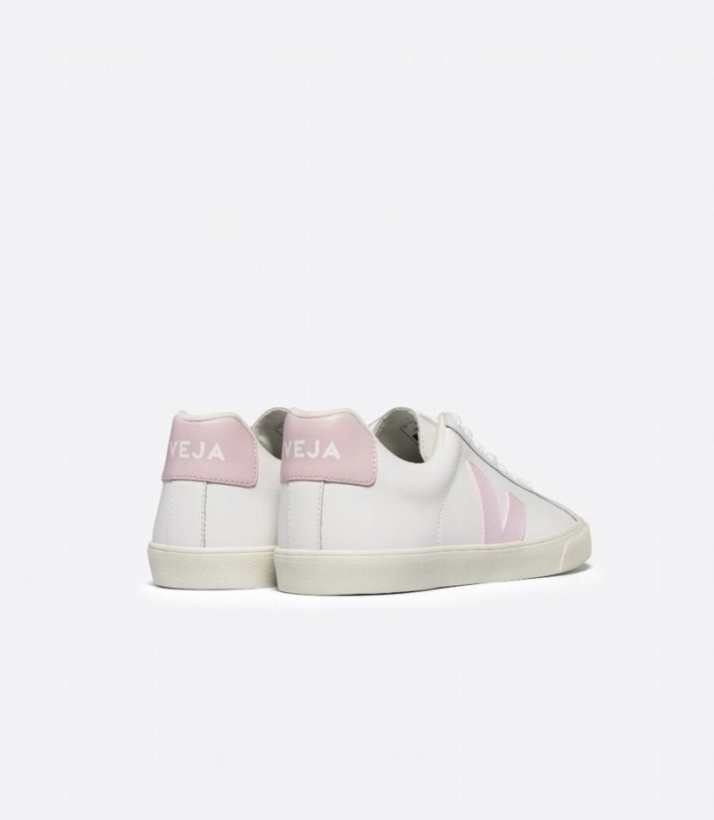 Women's Veja Esplar Leather Petale Low-Top Sneakers White Pink | IEJ8651EA