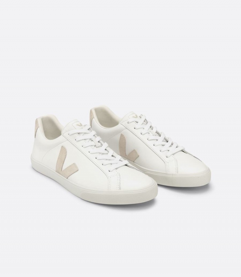 Women's Veja Esplar Leather Sable Low-Top Sneakers White Brown | FTC2885ES