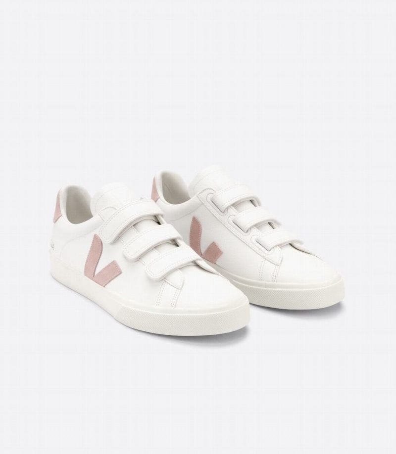 Women's Veja Recife Chromefree Leather Babe Low-Top Sneakers White Pink | DPO3537ZK