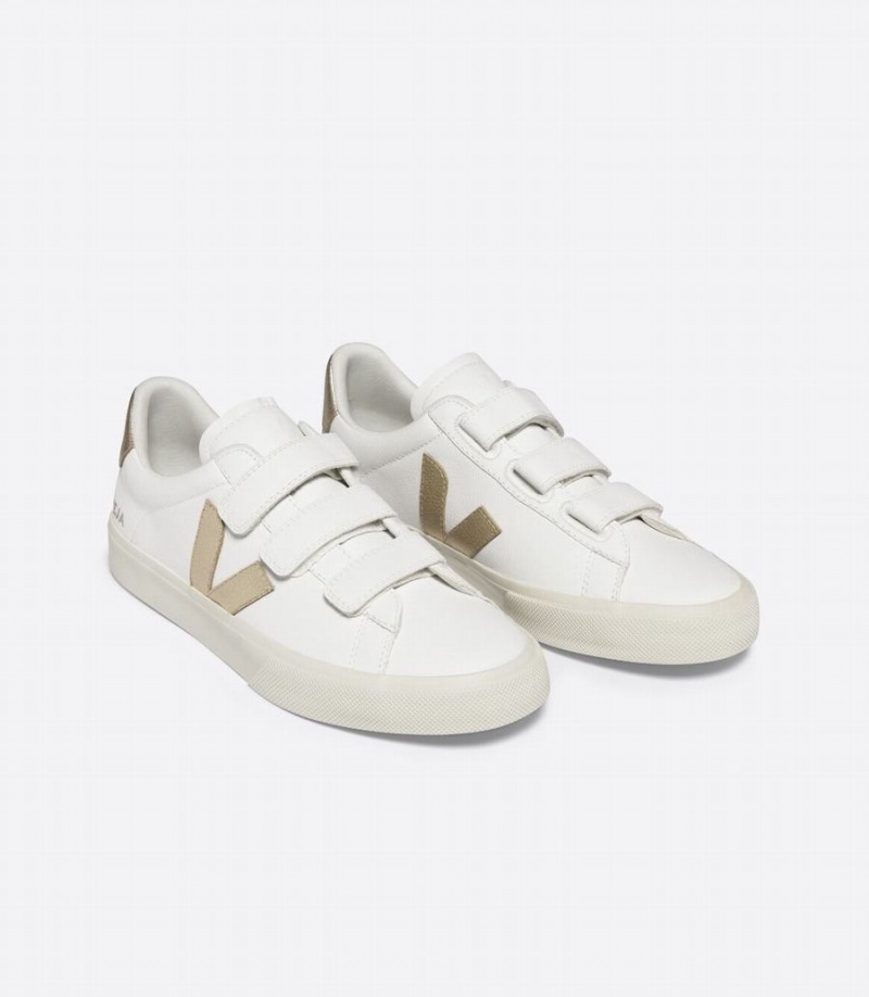 Women's Veja Recife Chromefree Leather Low-Top Sneakers White Gold | XIA4844VD