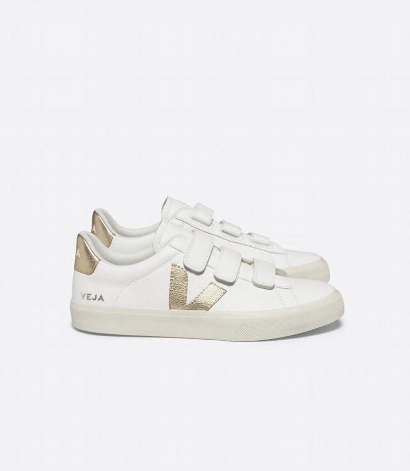 Women\'s Veja Recife Chromefree Leather Low-Top Sneakers White Gold | XIA4844VD