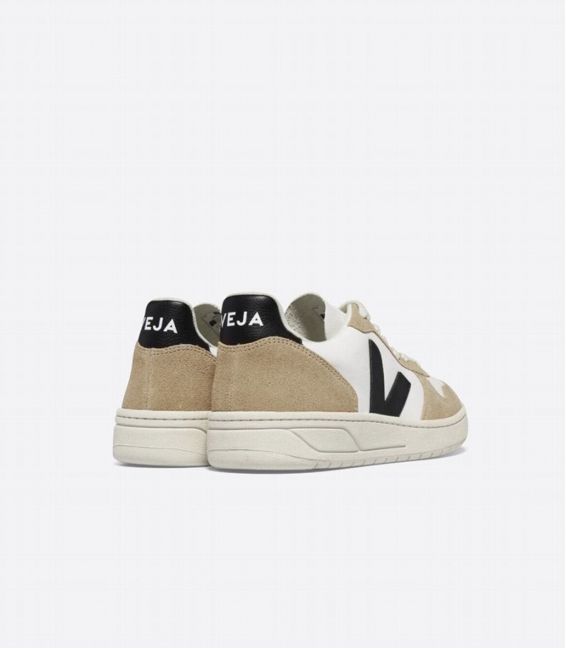 Women's Veja V-10 Chromefree Leather Low-Top Sneakers White Brown Black | VCK1163AX