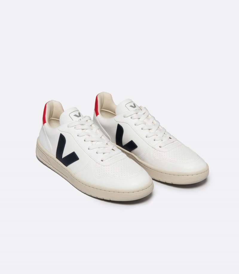 Women's Veja V-10 Cwl Boat Pekin Low-Top Sneakers White Red Black | OIZ9140CY