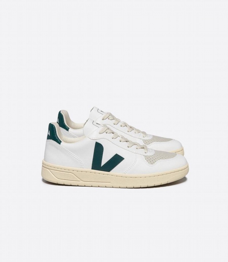 Women\'s Veja V-10 Cwl Brittany Low-Top Sneakers White Green | JAN3978QG