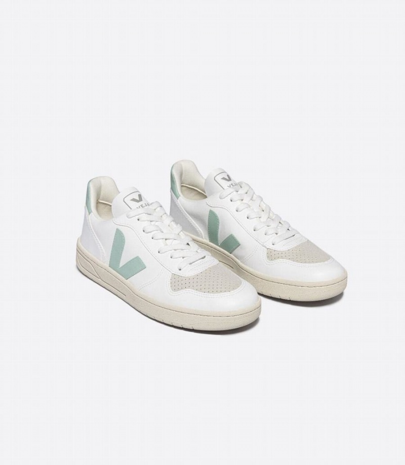 Women's Veja V-10 Cwl Low-Top Sneakers White Green | ANU3046DC