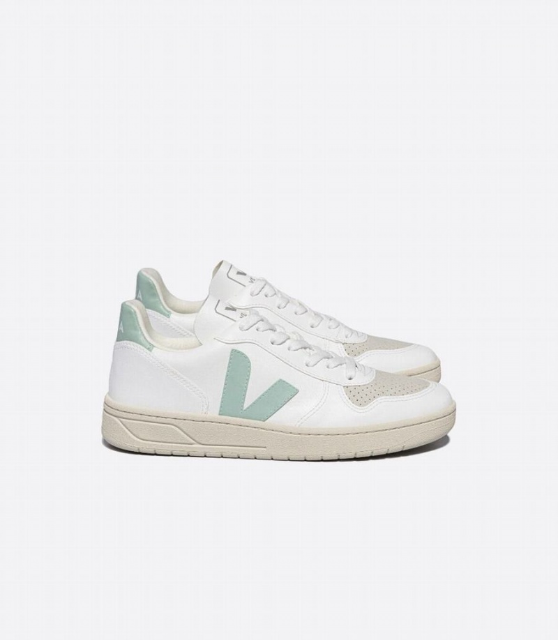 Women\'s Veja V-10 Cwl Low-Top Sneakers White Green | ANU3046DC