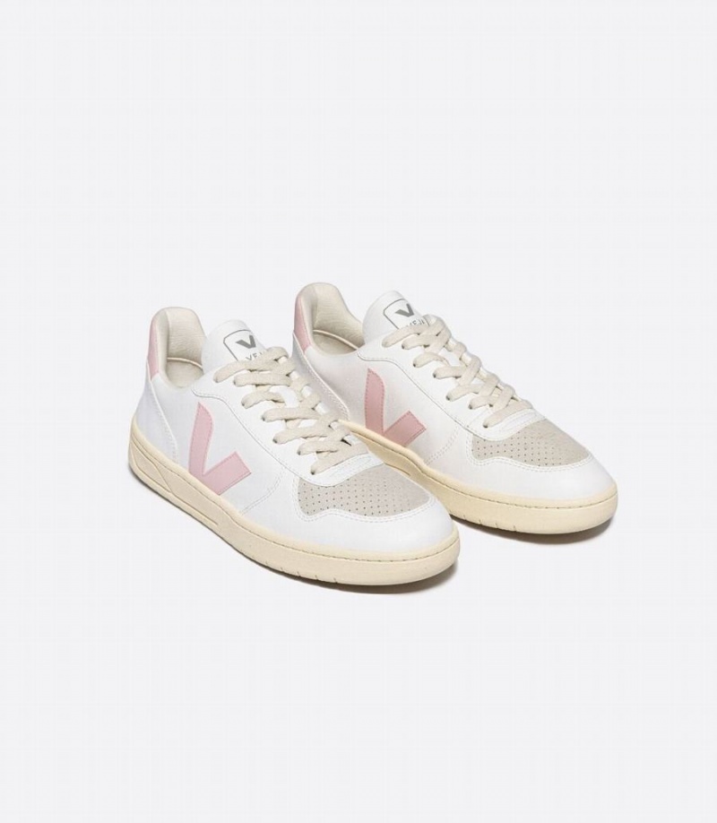 Women's Veja V-10 Cwl Petale Low-Top Sneakers White Pink | KLT3590CL