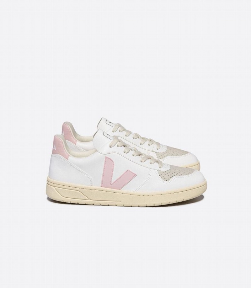 Women\'s Veja V-10 Cwl Petale Low-Top Sneakers White Pink | KLT3590CL