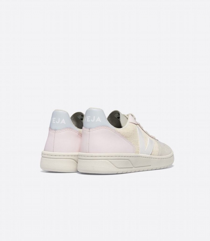 Women's Veja V-10 J-mesh Jute Low-Top Sneakers Beige Pink White | PYM7978RH