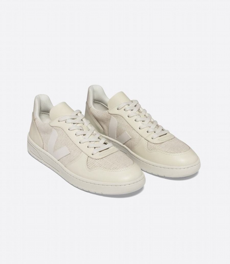 Women's Veja V-10 J-mesh Jute Low-Top Sneakers Beige White | LCY8880SF