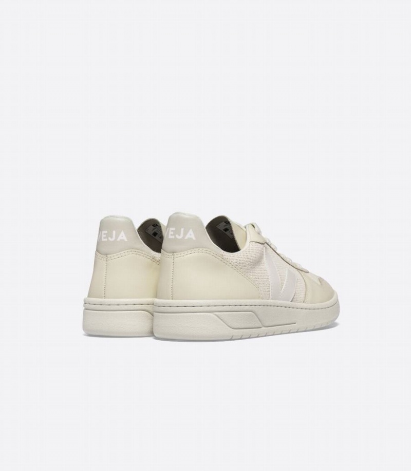 Women's Veja V-10 J-mesh Jute Low-Top Sneakers Beige White | LCY8880SF