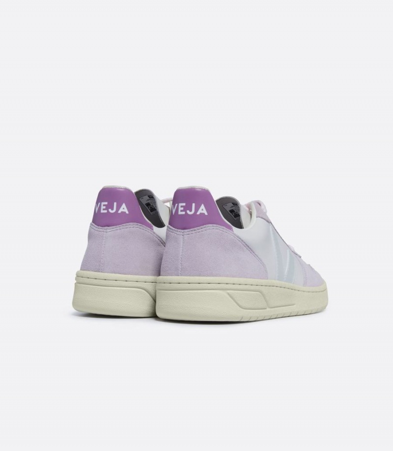 Women's Veja V-10 Leather Menthol Parme Low-Top Sneakers Purple Blue | QEC5817RE