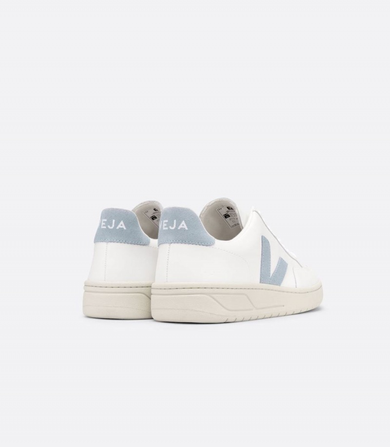 Women's Veja V-12 Leather Low-Top Sneakers White Blue | CCT4938SH